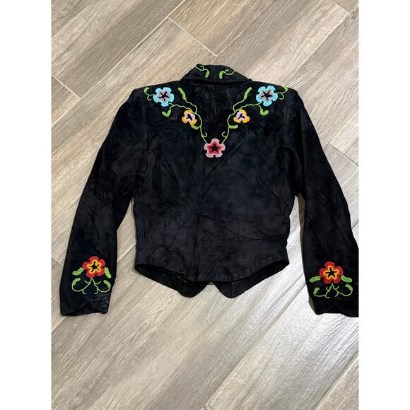 Vintage 80s Floral Beaded Suede Cropped Women's Jacket - Picture 4 of 7